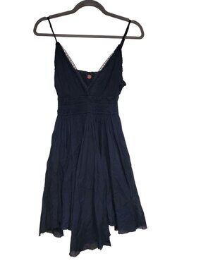 Free People FP One Delia Asymmetric Raw Hem Slip Dress Black Boho Goth Fairy M
